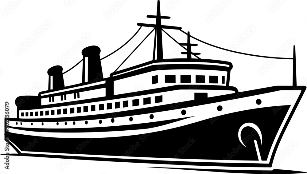 Fototapeta premium Ship silhouette icon in black color. Vector template for laser cutting wall art.