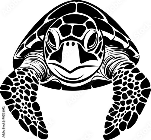 Sea turtle silhouette in black color. Vector template for laser cutting wall art.
