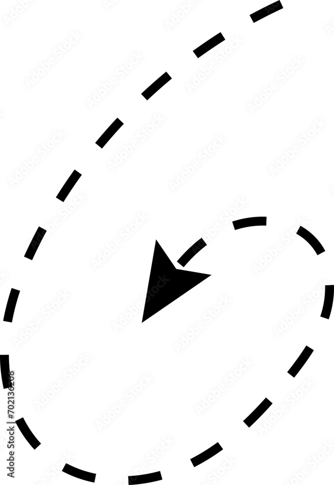 Vector hand drawn dashed arrow. Curved dotted arrow. Zigzag arrow stripes. Doodle, sketch style. Isolated Vector illustration.