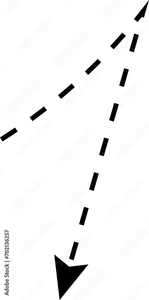 Vector hand drawn dashed arrow. Curved dotted arrow. Zigzag arrow stripes. Doodle, sketch style. Isolated Vector illustration. - obrazy, fototapety, plakaty 