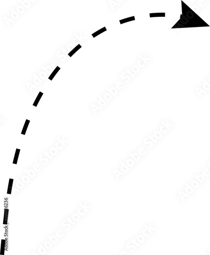 Vector hand drawn dashed arrow. Curved dotted arrow. Zigzag arrow stripes. Doodle, sketch style. Isolated Vector illustration.