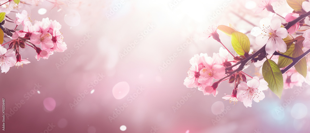 Spring themed background, cherry tree branches, bokeh, empty space, soft and vibrant colors Spring themed background, cherry tree branches, bokeh, empty space, soft and vibrant colors