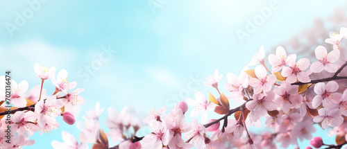 Spring themed background, cherry tree branches, bokeh, empty space, soft and vibrant colors © IonelV