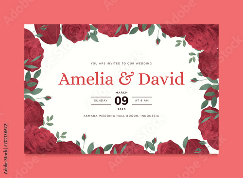 Red Rose Flower Wedding Invitation Template