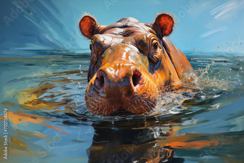 Bright and Colorful A Fauvism Style of a Hippopotamus, Generative Ai