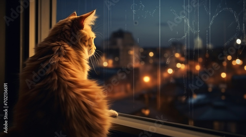 The cat sits on the windowsill