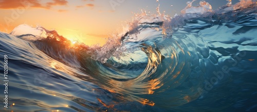 close up rolling sea waves break the morning light © MBRAMO