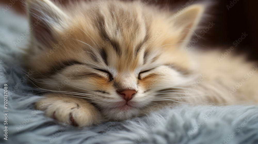 Tiny fluffy kitten sleeps