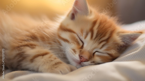 Tiny fluffy kitten sleeps © khan