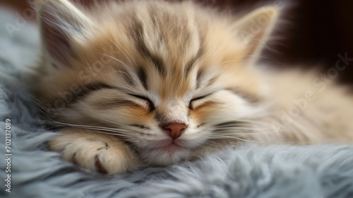 Tiny fluffy kitten sleeps © khan