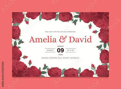 Red Rose Flower Wedding Invitation Template