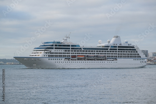 Luxury cruiseship cruise ship liner Sirena arrival into port of Lisbon, Portugal © Tamme