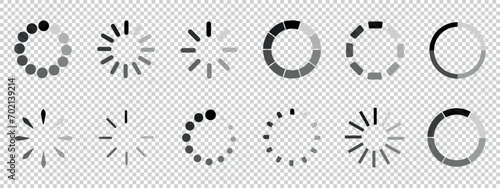 Loading Icons Collection, Load Process Icon Set - Different Vector Illustrations Isolated On Transparent Background