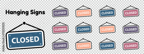 Door Sign Closed Set - Colorful Business Vector Illustrations Isolated On Transparent Background