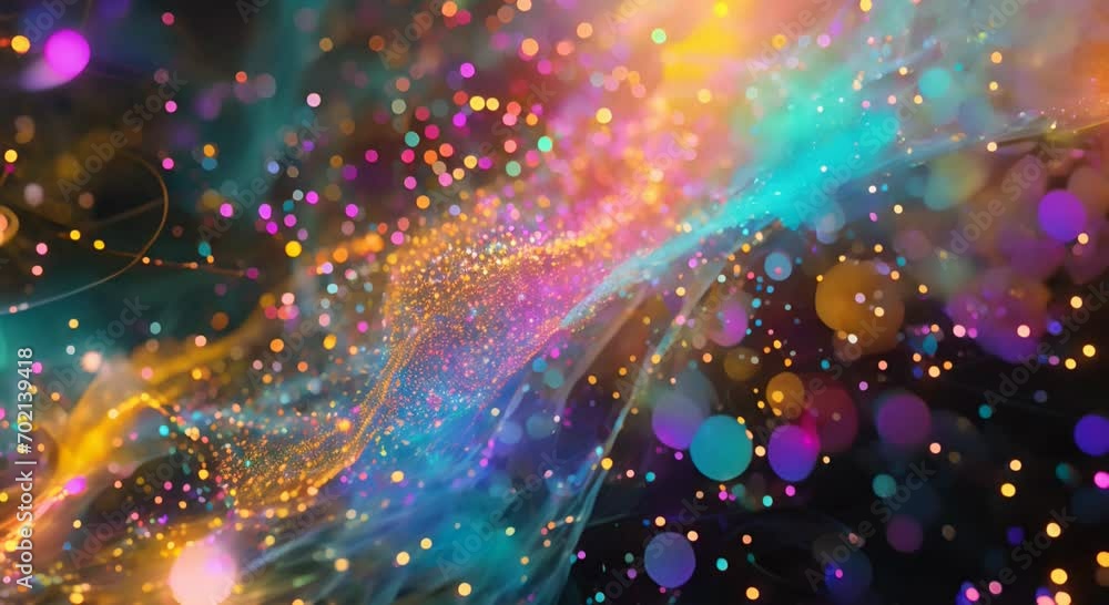 Colorful dynamic wave with glitter on a dark background. The concept of creativity and dynamism.