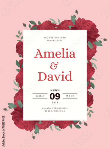 Red Rose Flower Wedding Invitation Template