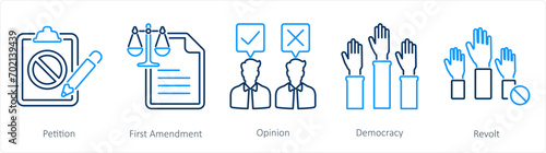 A set of 5 Freedom of Speech icons as petition, first amendment, opinion