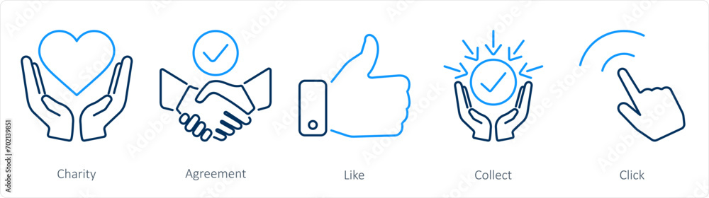 A set of 5 Hands icons as charity, agreement, like A set of 5 Hands icons as charity, agreement, like