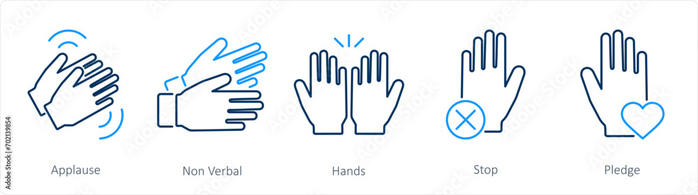 Fototapeta premium A set of 5 Hands icons as applause, non verbal, hands