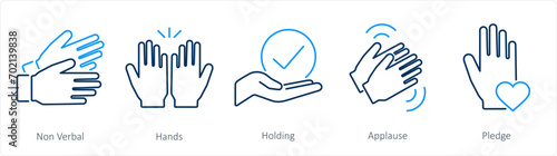 A set of 5 Hands icons as non verbal, hands, holding