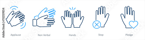 A set of 5 Hands icons as applause, non verbal, hands
