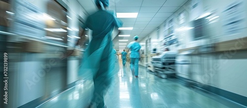 Blurred motion of nurses working in PACU unit. with copy space image. Place for adding text or design photo