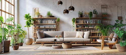 Beige sofa in a simple desi...