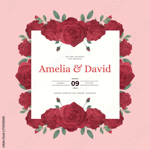Red Rose Flower Wedding Invitation Template