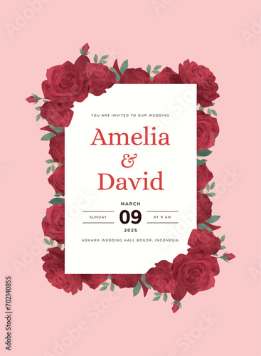 Red Rose Flower Wedding Invitation Template