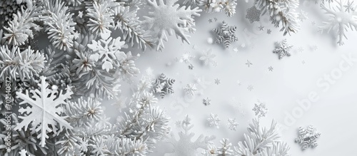 Christmas frame with silver and white snowflakes isolated on white. with copy space image. Place for adding text or design