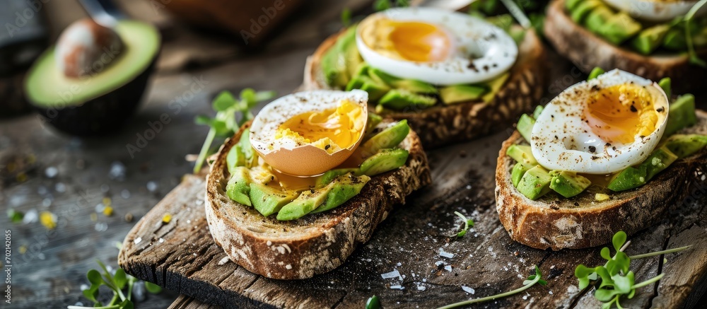 a breakfast avocado sandwich with boiled egg. with copy space image. Place for adding text or design a breakfast avocado sandwich with boiled egg. with copy space image. Place for adding text or design
