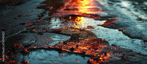 Background or texture of an oil spill on asphalt road. with copy space image. Place for adding text or design
