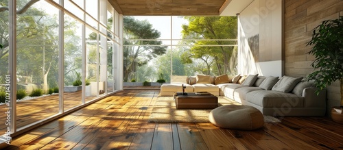 a living room with wood flo...