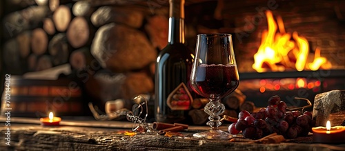 A bottle of red wine in fro...