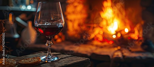 A bottle of red wine in fro...