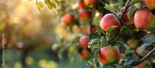 Apple orchard with an unrip...