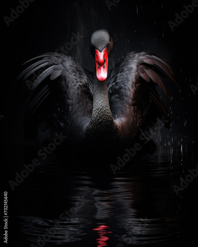 Black swan on black background. Beautiful black swan. © PaulShlykov