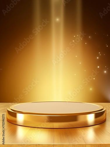 Gold luxury product display or elegance podium pedestal on abstract golden cloth background with presentation backdrops stage showcase  empty podium  copy space - generative ai