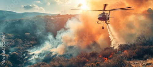 bambi bucket used for aerial fire fighting on Helicopter water bucket used for aerial bush fire fighting. with copy space image. Place for adding text or design