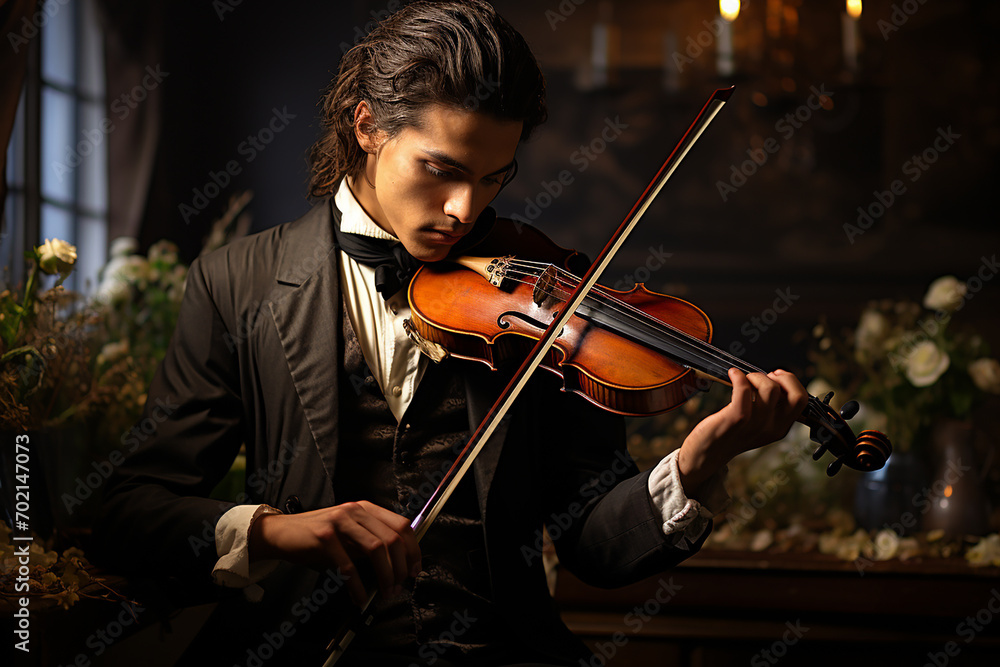 Fototapeta premium Generative AI - A young man playing a violin