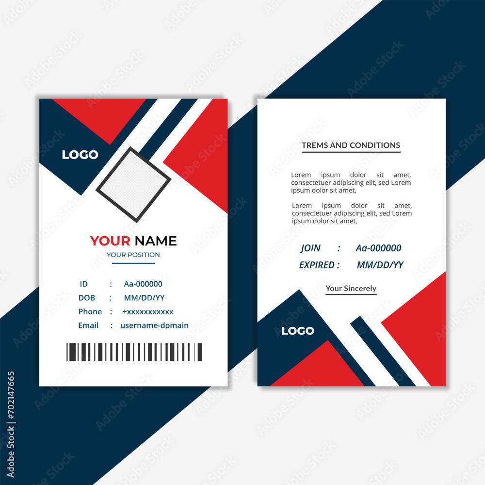 modern professional id card design templet with red color and drack blue  