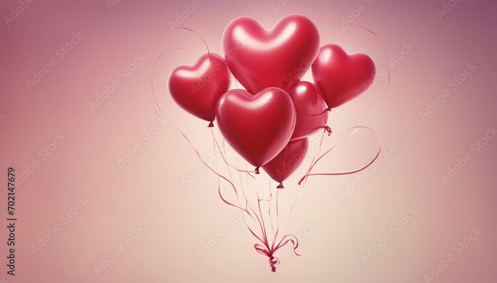 Red heart shaped balloons. Background. Design for Valentine's Day. Generative AI