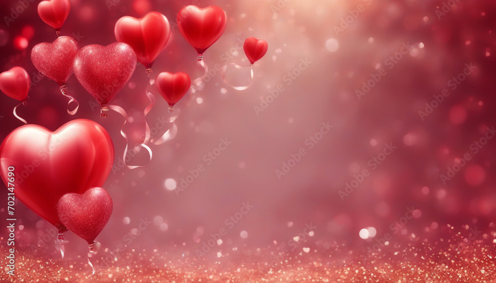 Red heart shaped balloons. Background. Design for Valentine's Day. Generative AI Red heart shaped balloons. Background. Design for Valentine's Day. Generative AI