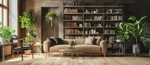 Beige sofa in a simple desi...