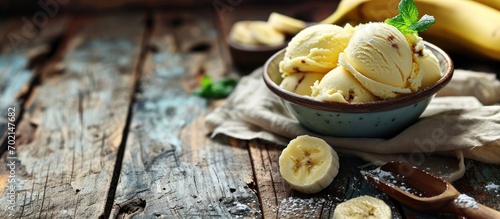 Banana ice cream in bowl on...