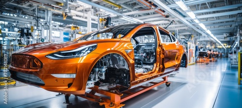 Car production at factory. Generative AI technology.