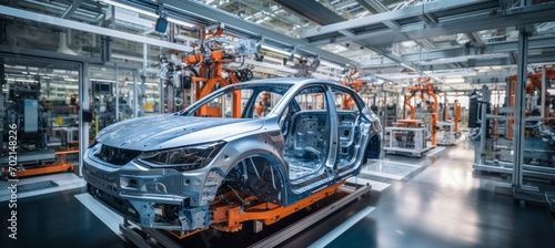 Car manufacture at factory. Generative AI technology.