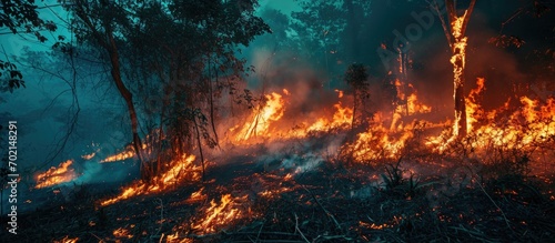Amazon rain forest fire disaster is burning at a rate scientists have never seen before. with copy space image. Place for adding text or design photo
