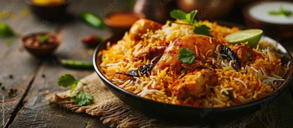 Chicken Biryani Extremely delicious and spicy chicken biryani. with copy space image. Place for adding text or design Chicken Biryani Extremely delicious and spicy chicken biryani. with copy space image. Place for adding text or design