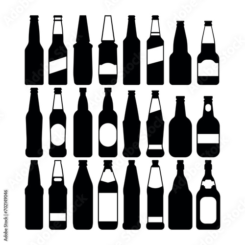 Beer bottles silhouette stencil templates set